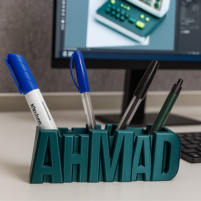 Limited Edition Color 3D Desk Name Tag Pen Holder