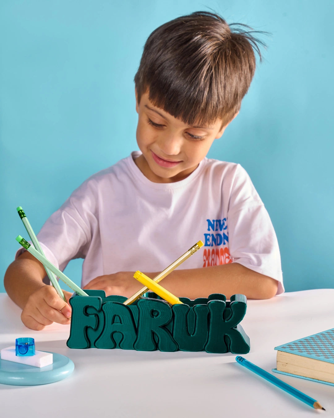 Limited Edition Color 3D Desk Name Tag Pen Holder
