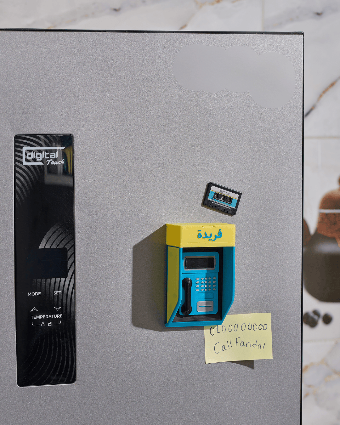 3D printed Menatel phone booth fridge magnet with custom text - Egyptian nostalgic kitchen decor

