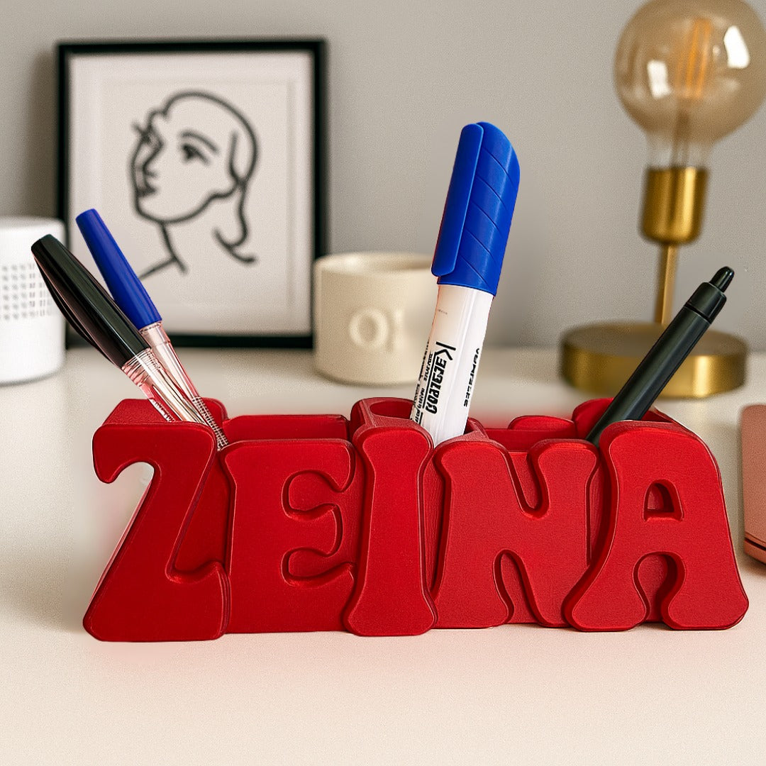 Limited Edition Color 3D Desk Name Tag Pen Holder