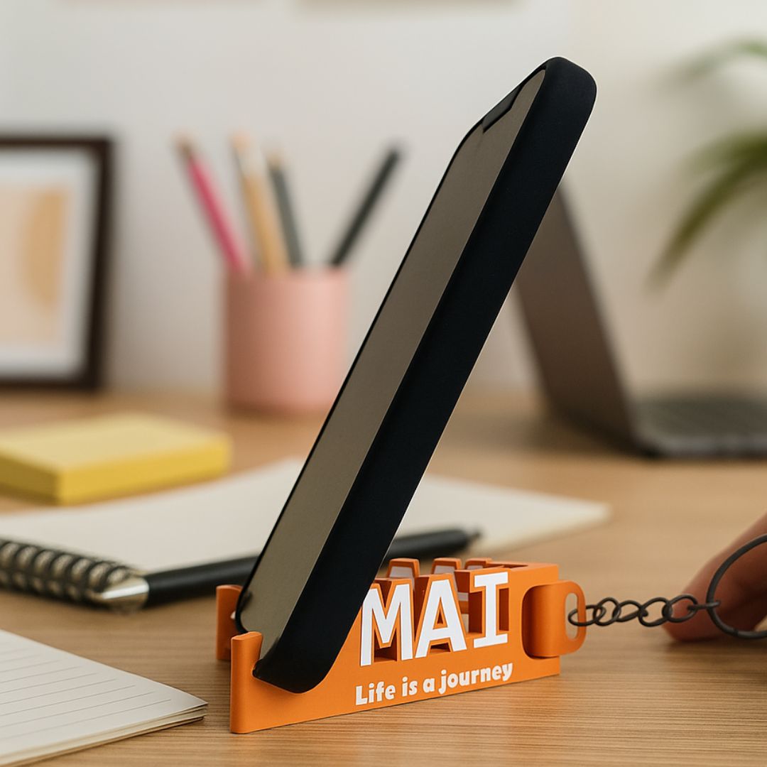 Custom 3D printed mobile stand and personalized keychain set with an XL phone slot