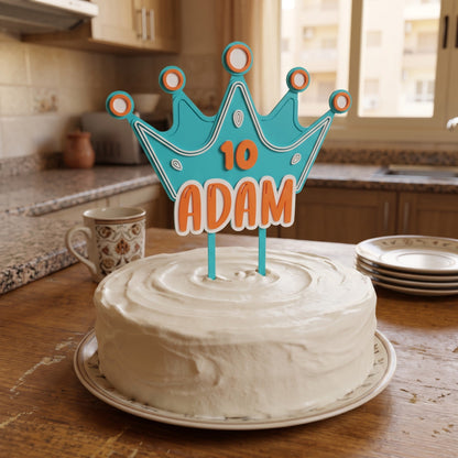 Crown Cake Topper Light Blue/Orange/White